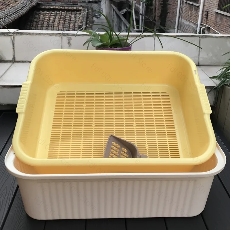 Double Layer Cat Litter Box Large Odor Control Cat Toilet for Rabbit Turtle