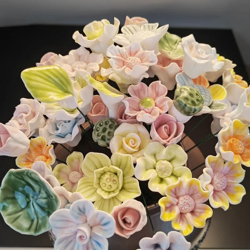 Handmade ceramic flower flower, bedroom office decoration ornament, immortal flower clay creative product