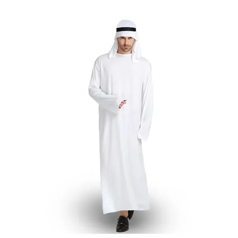 Halloween Carnival Cosplay Arab Sheik Prince Masquerade Male Pure White Middle East Dubai Dress Festival Dress Up Stage Play