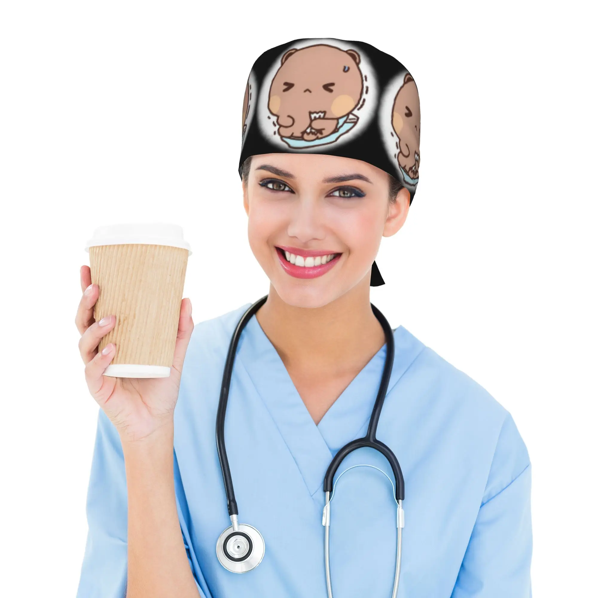 Custom Adjustable Funny Bubu And Dudu Working Hat Women Men  Scrub Caps Scrub Nursing Doctor Surgeon Cap for Dentist