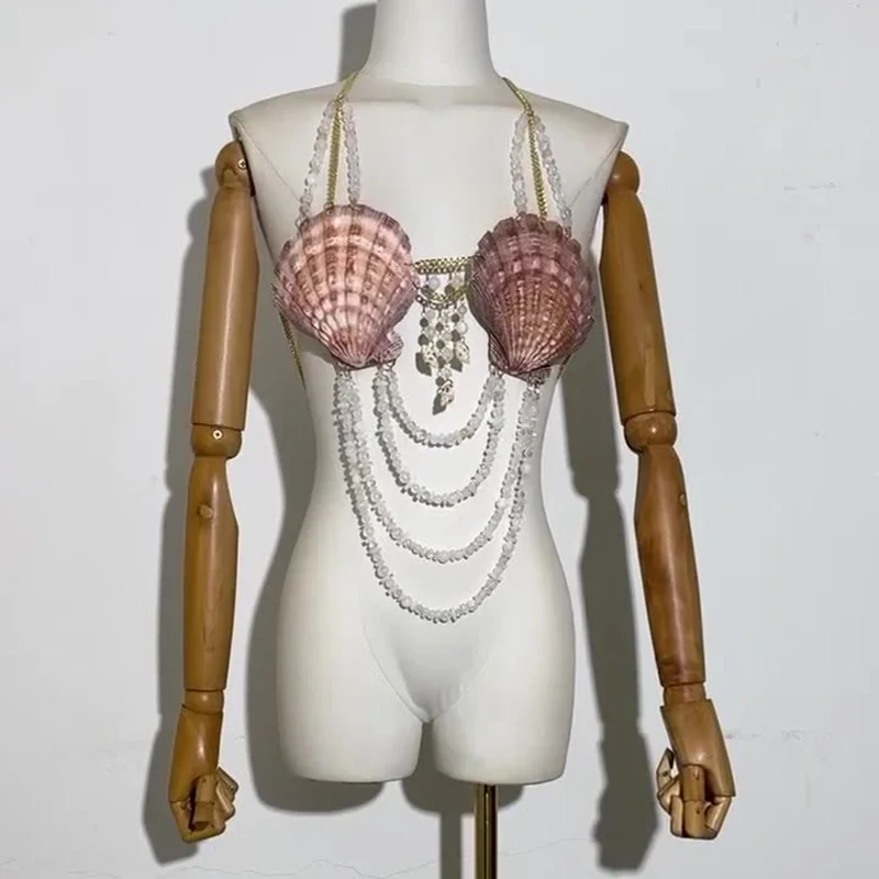 

Sexy Handmade Shell Lingerie Body Chain Hanging Neck Bikini Top Corset Bra Tank Beach Jewelry for Women Summer Party Wear