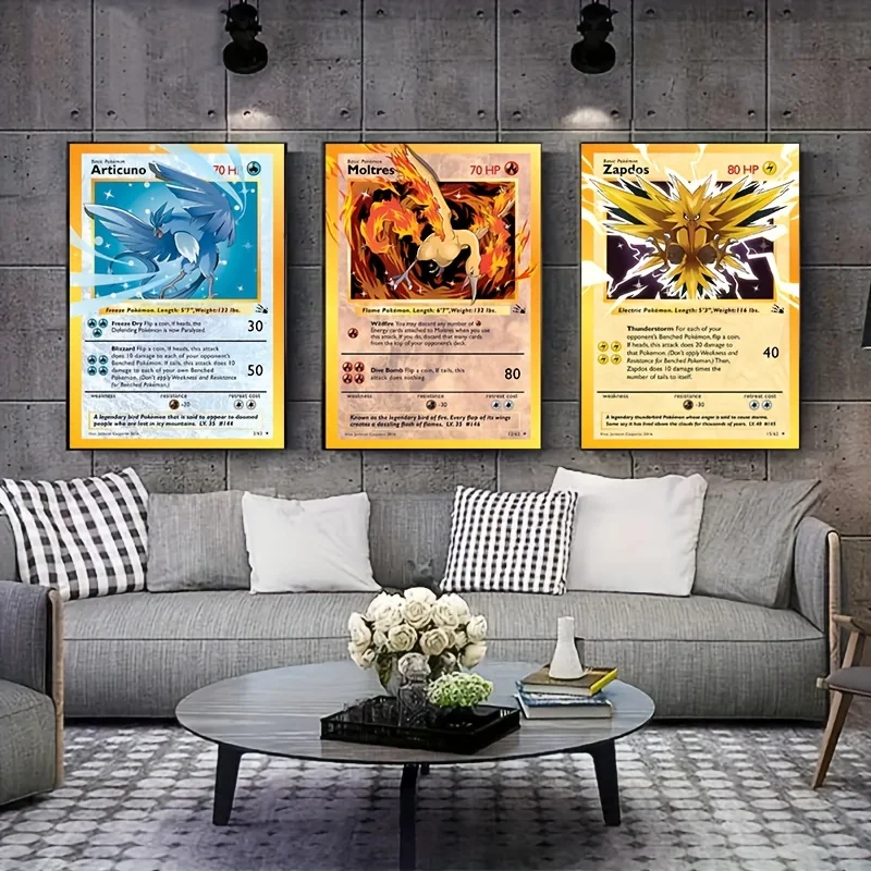 

3Pcs Pokemon Poster Moltres Zapdos Articuno Canvas Painting Japanese Anime Wall Art Wall Decor Bedroom Home Decor Unframed