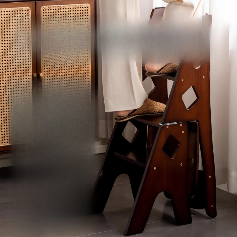 Leiter Haushalt Massivholz Klappleiter Verdickter Gummi-Multifunktionshocker Dual-Purpose-Innenregal Klettern