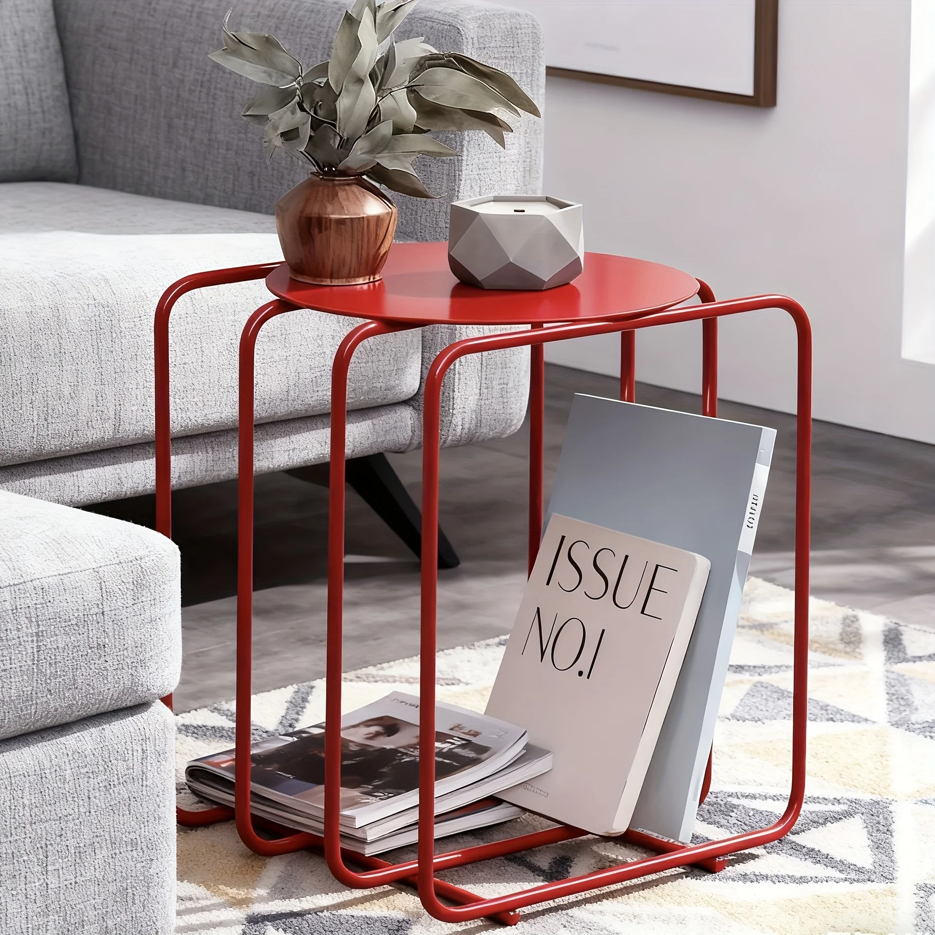 Minimalist Trendy Red Coffee Table Sofa Side Table Bedside Light Luxury Creative Nordic Iron Art Home Decor