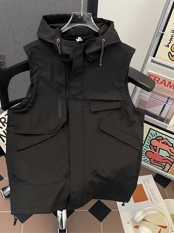 Chaleco de trabajo de Svel funcional americano para hombre, sistema de montaña al aire libre de gama alta, sombrero Jaet, abrigo con capucha Haome de marca de moda