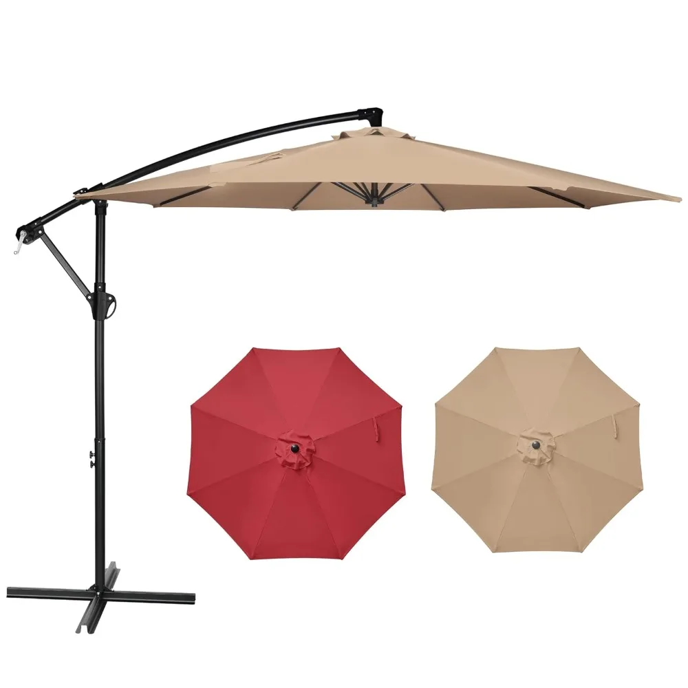 

10ft Cantilever Patio Umbrella, Offset Hanging Outdoor Market Umbrellas with Cross Base and Crank, Customized