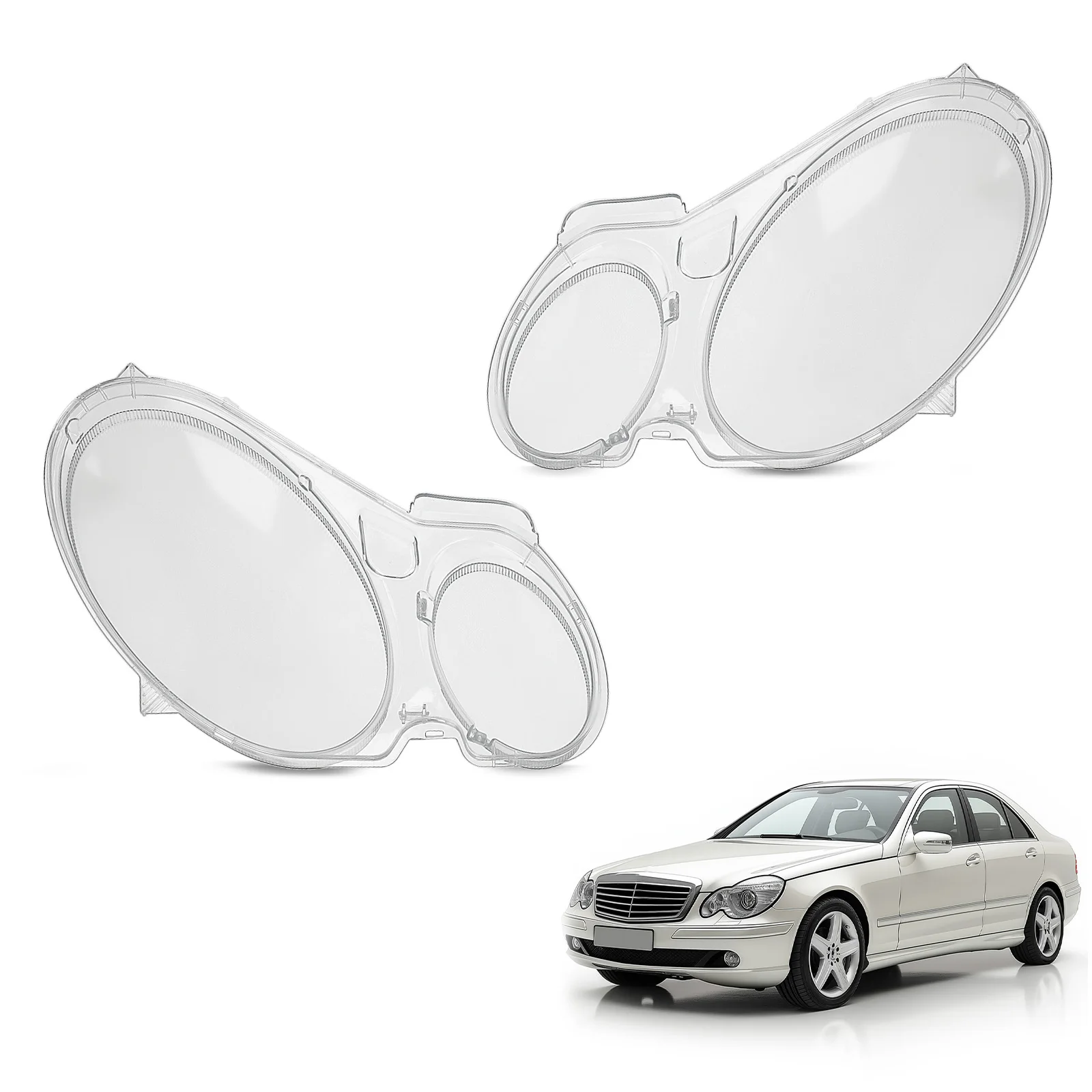 

A pair of headlight covers for Mercedes W211 E240, E280, and E200 (2002–2008) Pair Headlight Lens Cover Headlight lens covers