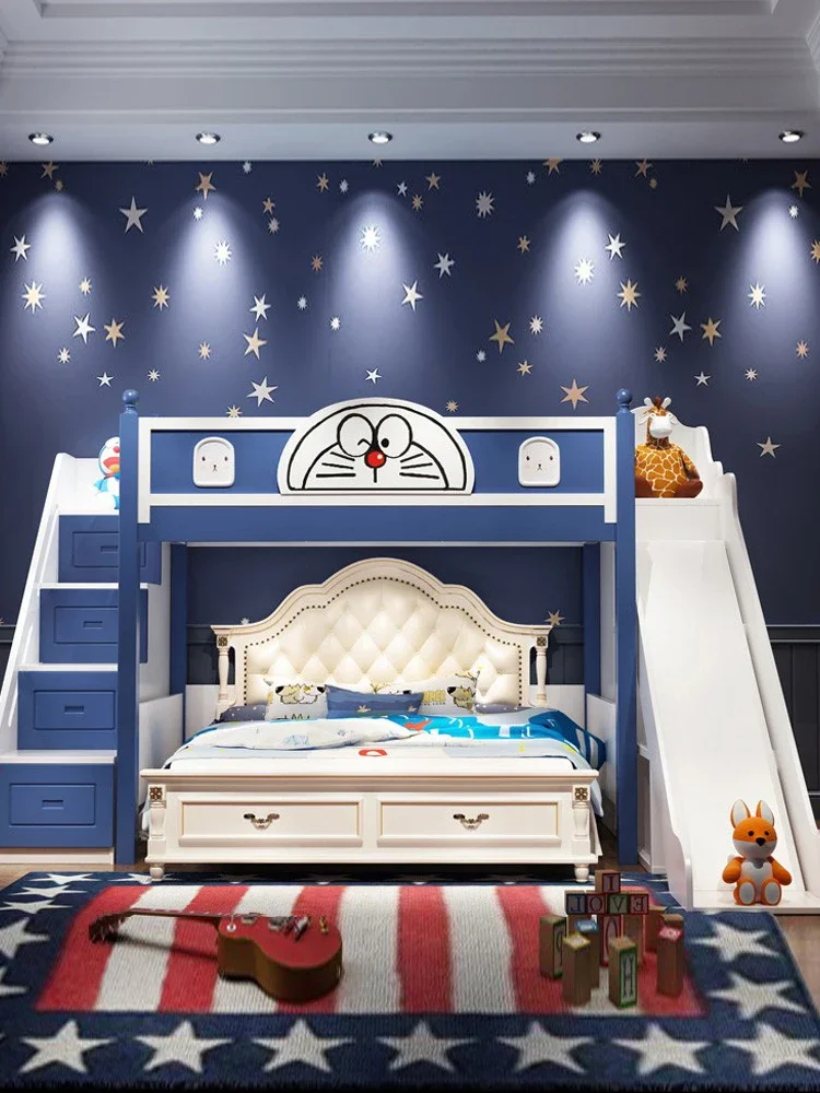 

Children's bed, boys' staggered upper and lower bunks, double height bed, bed, table combination bed, desk, wardrobe, one piece