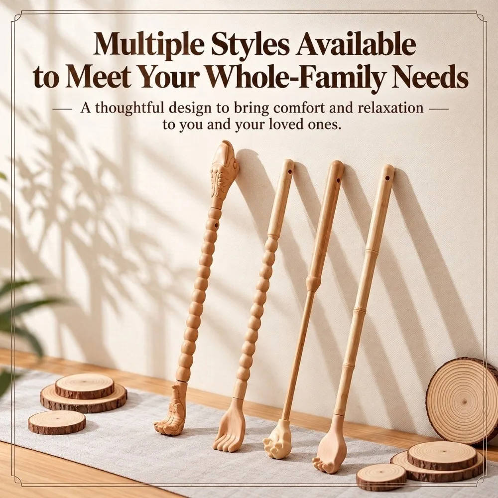 Bamboo Back Scratcher Long Handle Hand Carved Back Massager Stick Smooth Surface Solid Structure Long Handle Scratcher Home Use