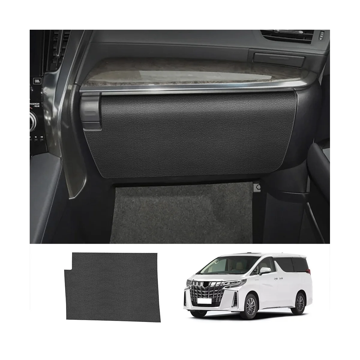 Car Lychee Skin Leather Storage Glove Box Protector Pad Anti-Kick Pad Anti-Dirty Pad Mat Cover for Alphard 20-22