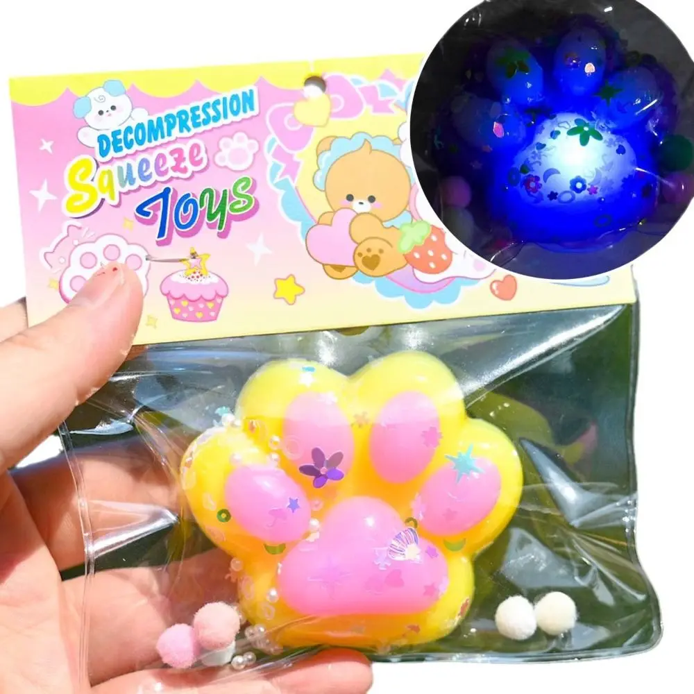 Cute Kneading Glow Cat Paw Squeeze Toy Silicone Handmade Cat Paw Fidget Toy 3D Soft Cat Paw Pinch Toy Children