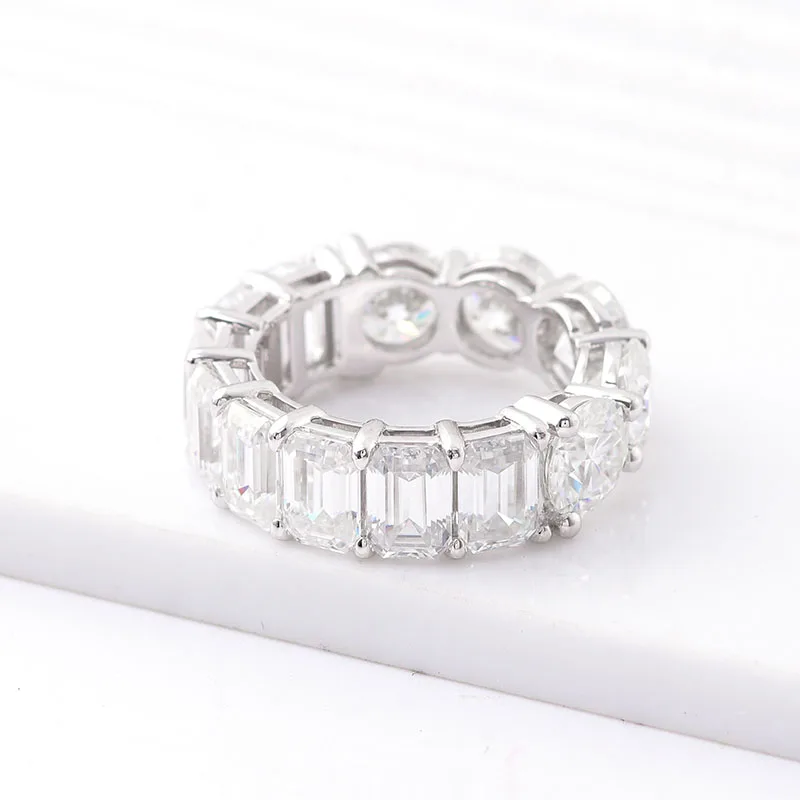 Provence 10K/14K/18K Moissanite Full Eternity Rings for Women Emerald Cut D Color VVS Round Cut Statement rings Custom Jewelry