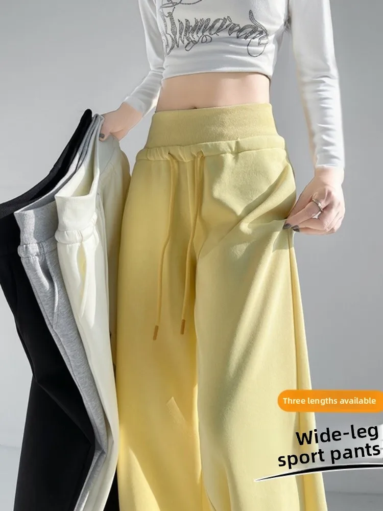 American Sle-pantalones deportivos de cintura alta para mujer, pantalón de chándal holgado, informal, de pierna ancha, hasta el suelo, para primavera y otoño