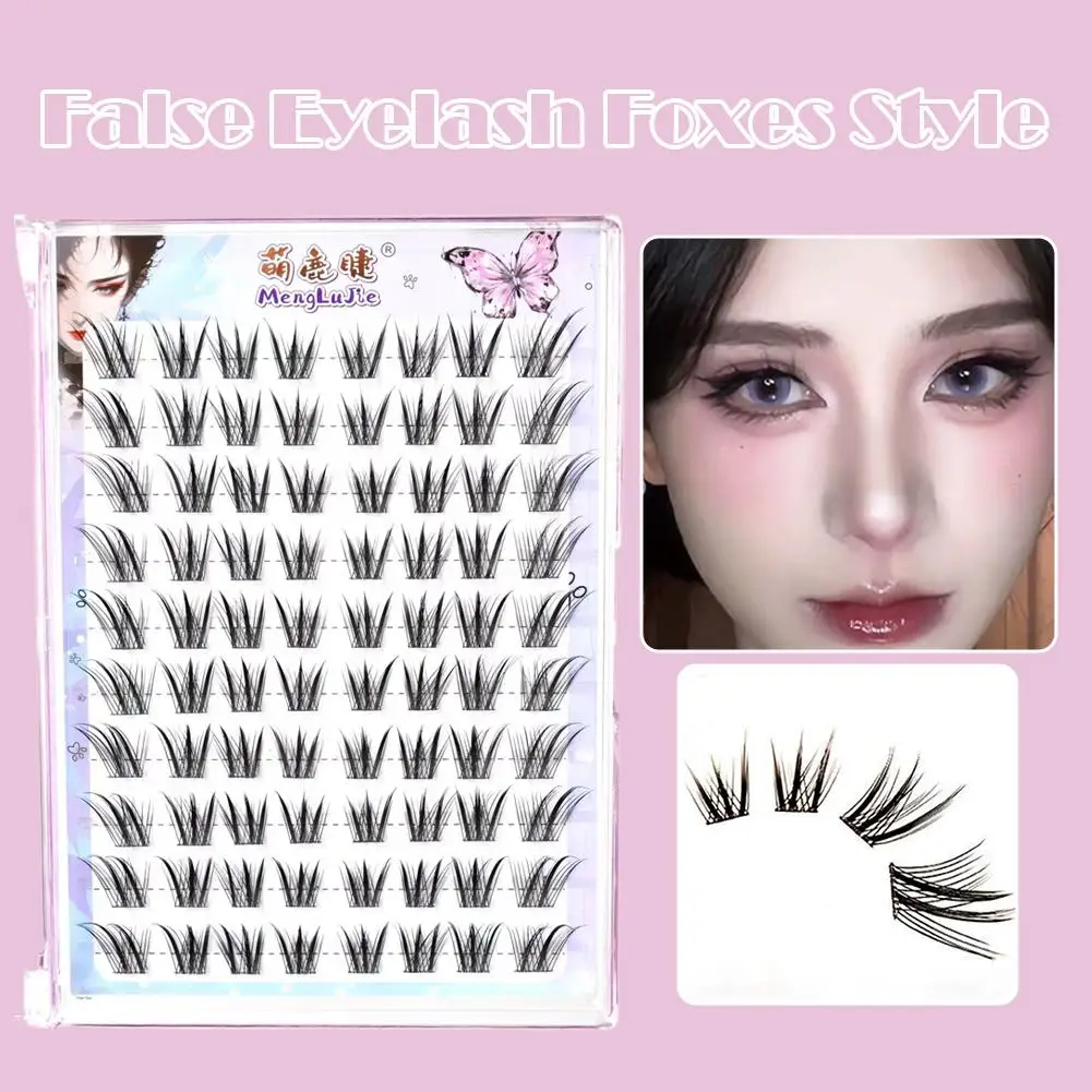 Pestañas postizas estilo zorro, pestañas sin pegamento, extensión de pestañas de un solo grupo, maquillaje esponjoso, segmentado, falso, Wispy Natur N2P4