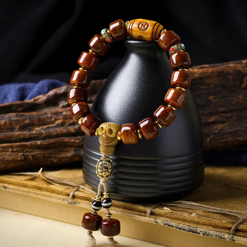 Tibetan jewelry yak bone crackle-patterned , three-way Dzi bead bracelet