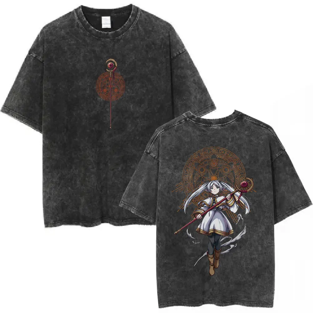 Vintage Frieren Beyond Journey's End Anime Casual Style Damen T-Shirt Unisex Tee Top Herren Baumwoll-Kurzarm-Shirt gewaschen – Detail 6