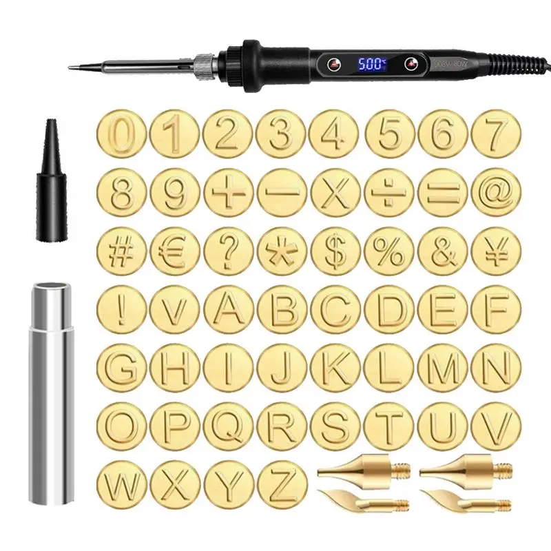 أداة حرق الخشب مع الحروف 56 قطعة مجموعة نحت مجموعة حرق الخشب مع رقم الأبجدية أداة طوابع ساخنة قابلة للتعديل مع