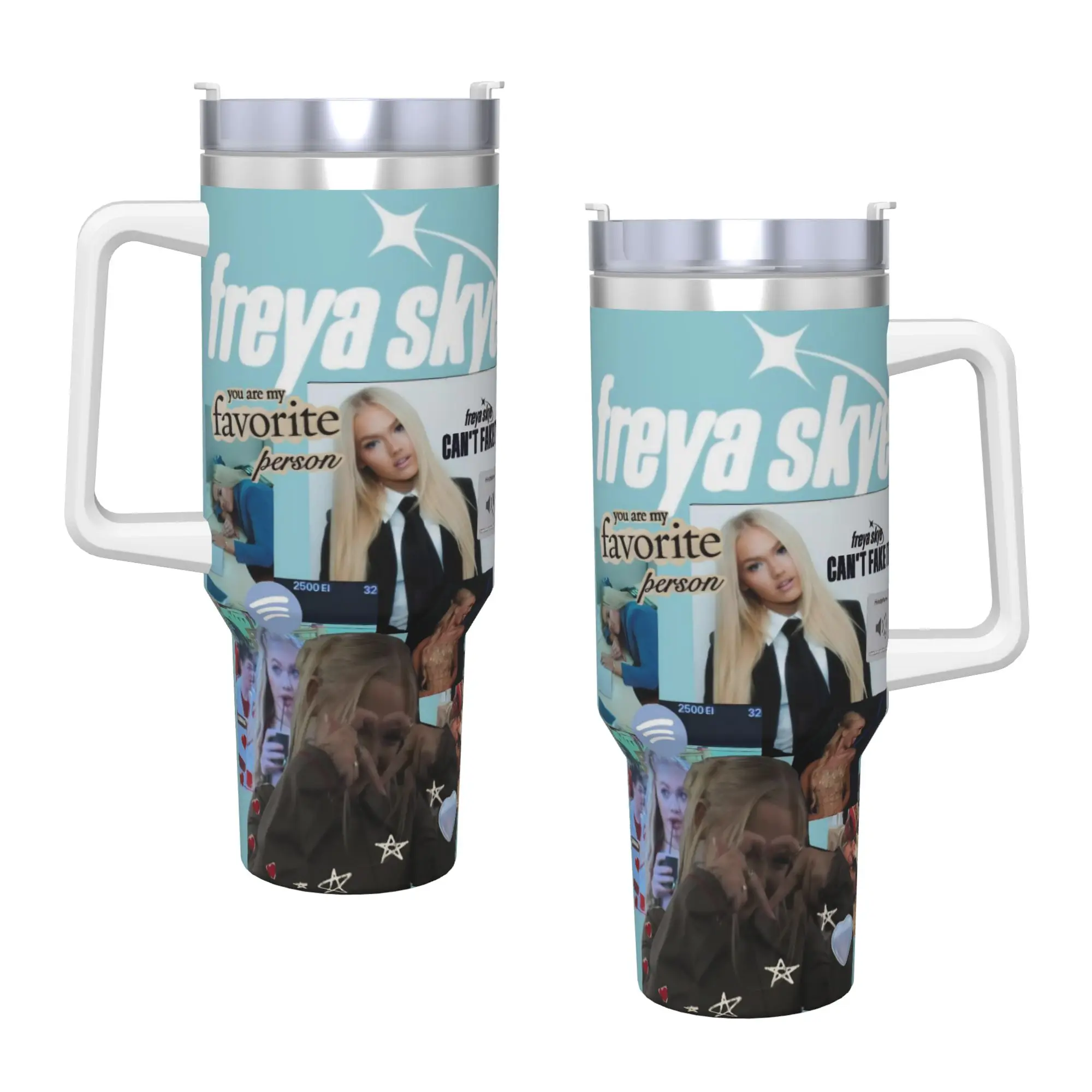 Freya Skye Stainless Steel Tumbler  Travel Thermal Mug With Straws and Lid Large Mugs Cup Cold Drink Water Bottle