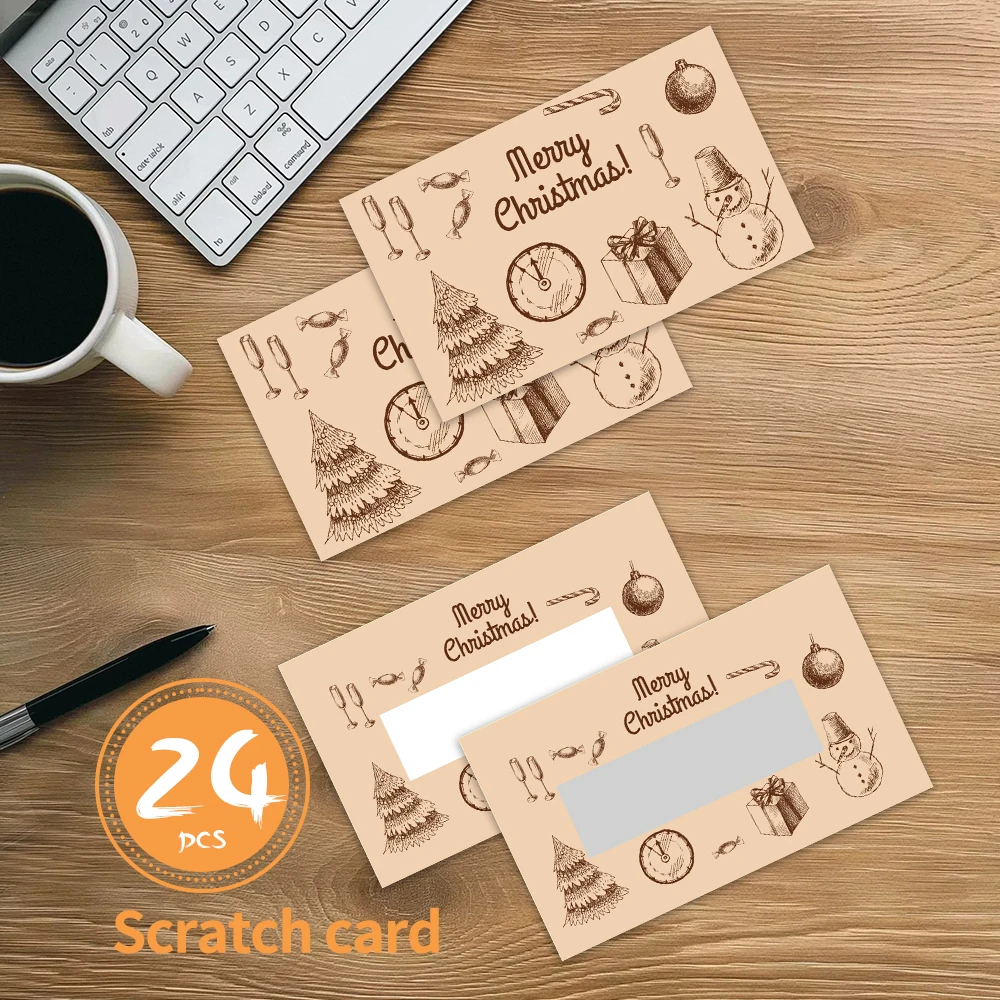 

24 шт. пустые скретч-карты, винтажная рождественская тема с нарисованной вручную, праздничные открытки-сюрпризы, украшения для вечеринок, подарочные карты своими руками
