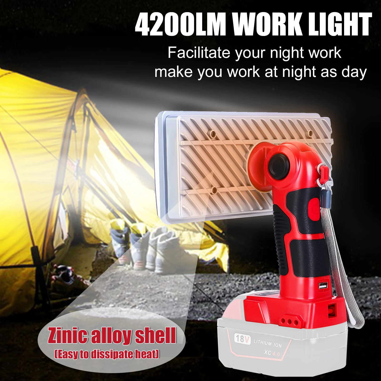 40W 4200LM LED Work Light for Milwaukee M18 18V Li-ion Battery Cordless Outdoor Flashlight with USB Charging Port (No Battery)