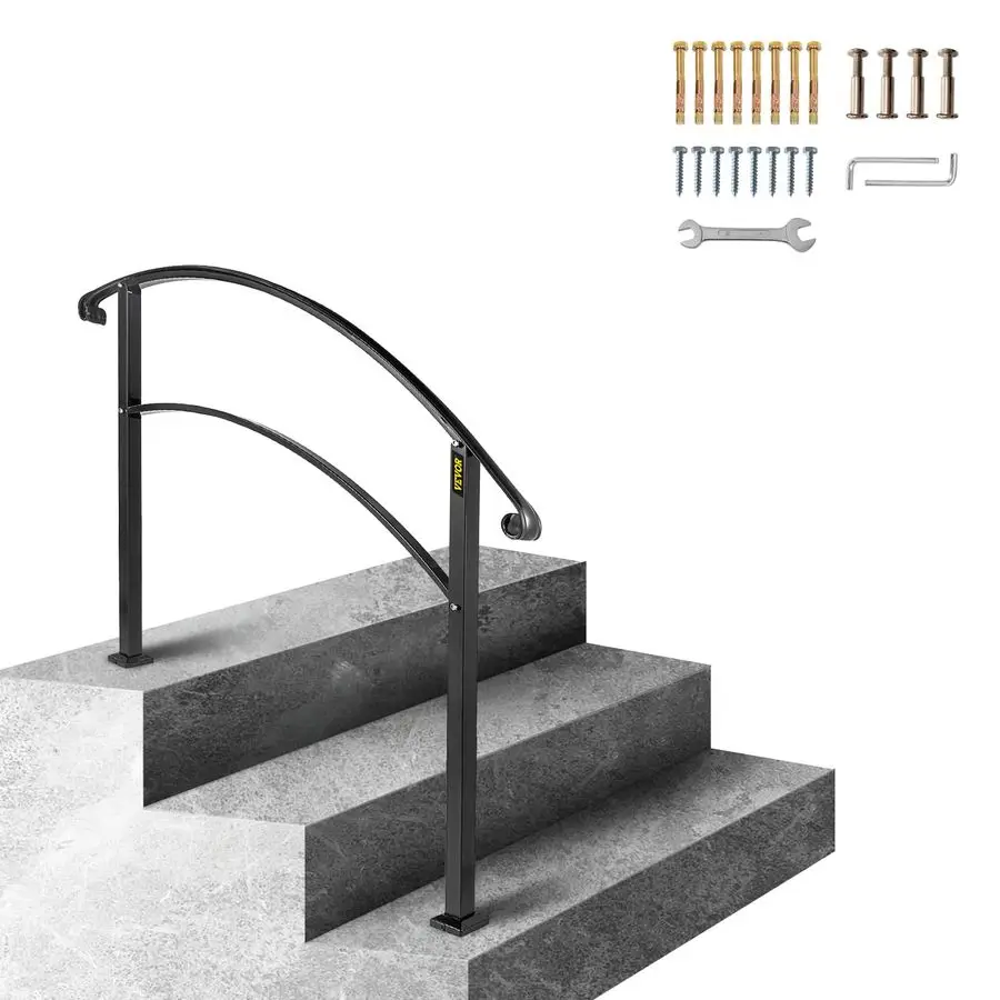 

Handrails for Outdoor Steps, Fit 1 or 3 Steps Outdoor Stair Railing, Black Wrought Iron Handrail, Flexible Front Porch Hand Rail