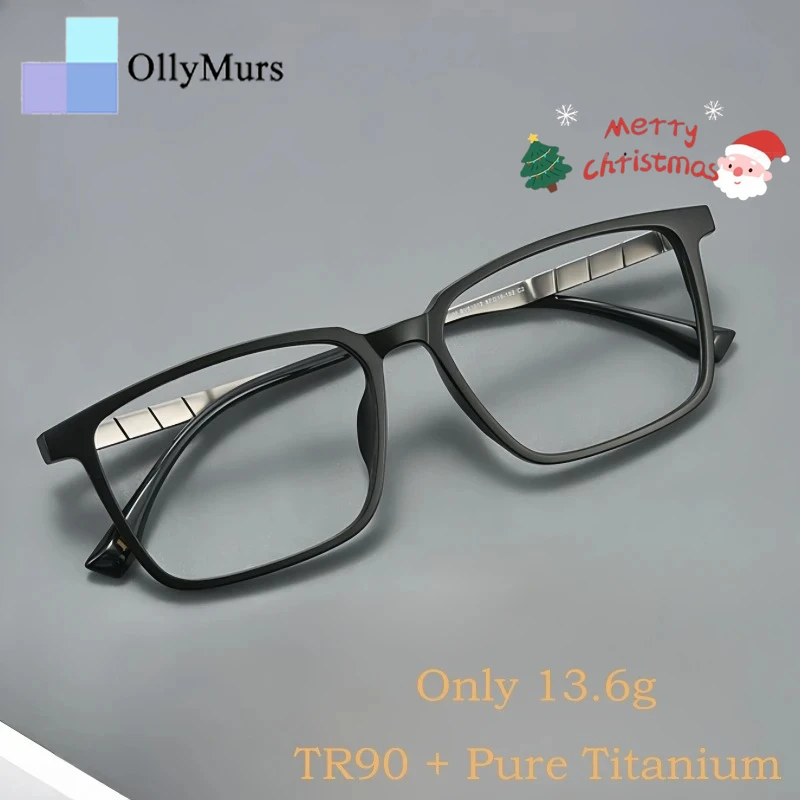 

OLLYMURS деловые сверхлегкие мужские очки с большим лицом по рецепту, мужская оправа TR90, квадратные оптические очки из чистого титана в стиле ретро