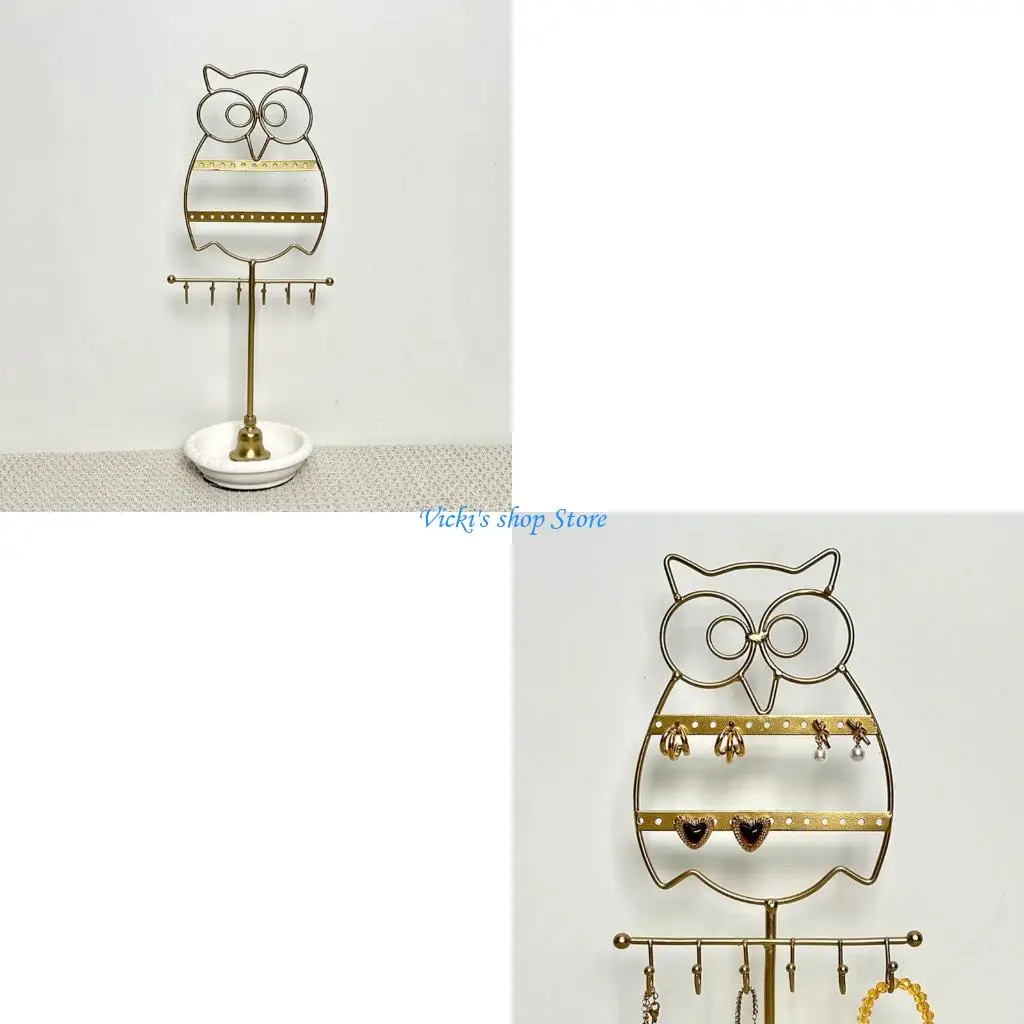 

Multi Level Owl Jewelry Stand Ceramic Base Iron Frame Earring Holder Organizers
