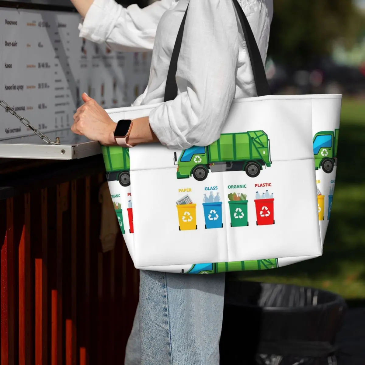

Garbage Truck Design Trashtrucks Rubbish Collection Vehicles Beach Tote Bag Duffle Large Tote Bag Women Travel Bag Fitness bag