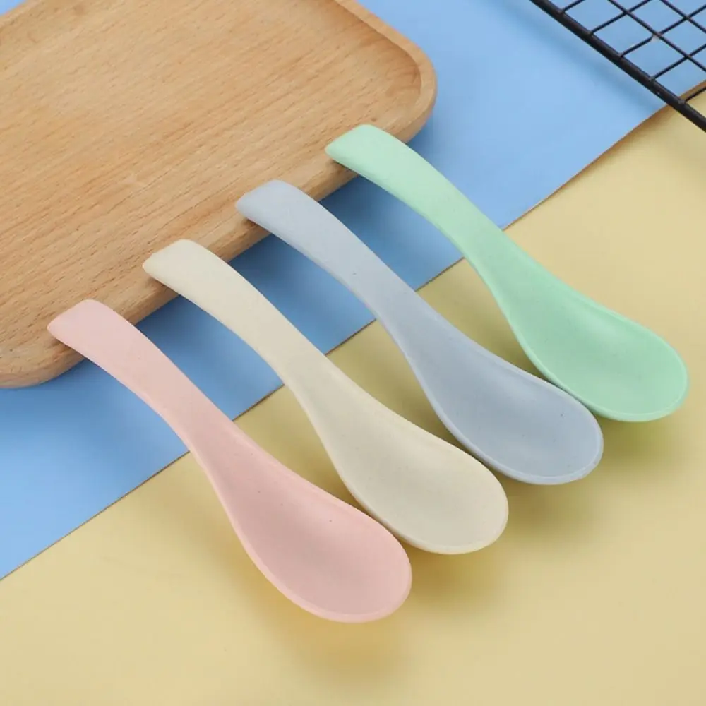 5Pcs Colorful Wheat Straw Soup Spoon Children Rice Spoon Anti-fall Plastic Soup Spoon Ladle Scoop Tableware Kitchen Accessories