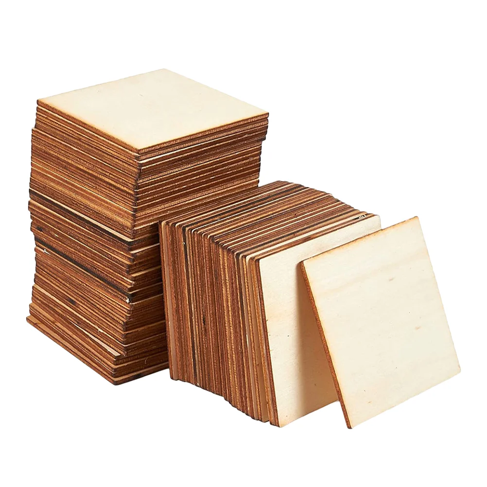 

Square Wood Chips Wooden Cutout Plaque Slices for Crafts Tiles Unfinished Decor