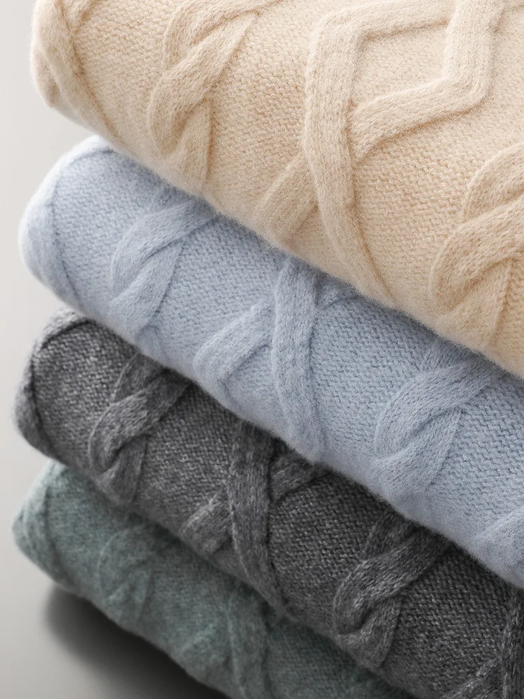 100% Merino Wool Men's Round Neck Thickened Autumn Winter Warm Casual Fashionable Knitted Sweater