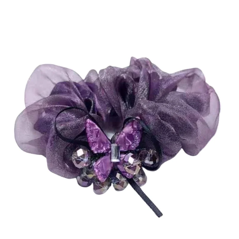 Chic Organza Hair Accessories Delicate Butterfly Crystal Hair Tie Shiny Rhinestones Fashionable Scrunchie Rhinestone Chiffon