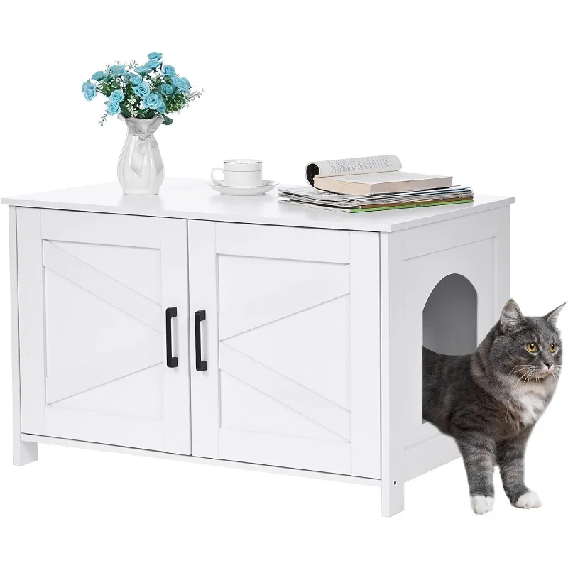 

Cat Litter Box Enclosure,Litter Box Furniture Hidden with Barn Door,Wooden Washroom Furniture,Fit Most of Litter Box