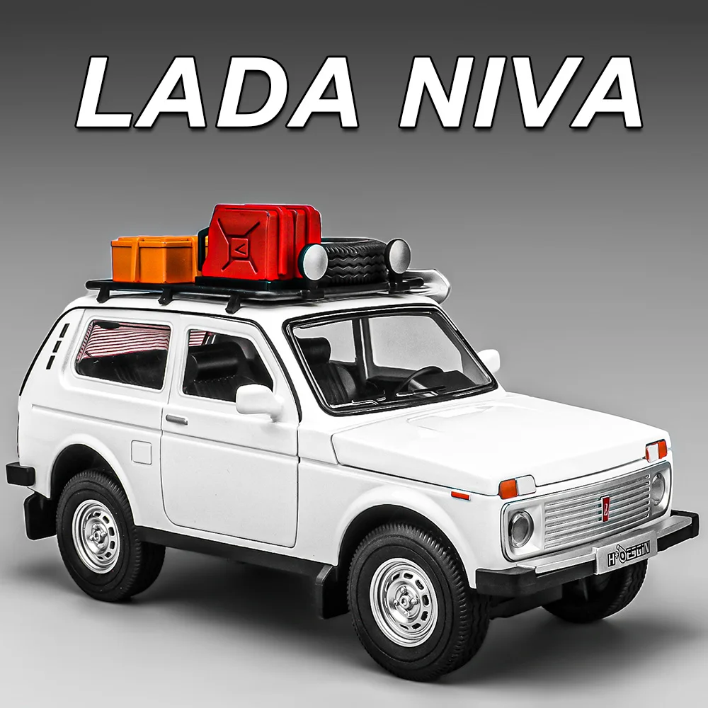 1:24 Lada Niva Land Rover Defender alliage moulé sous pression modèle jouets voiture roue avant direction son lumière retirer véhicule cadeau de noël
