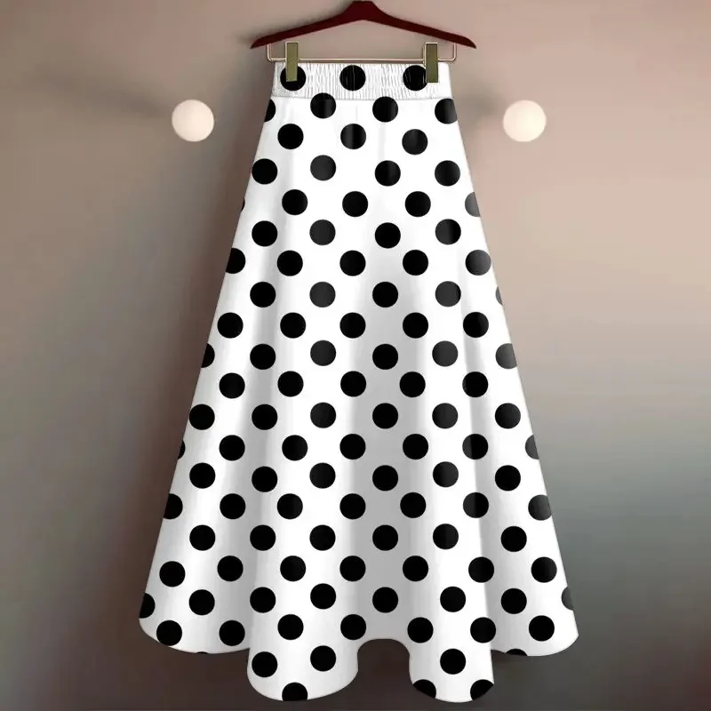 

Pleated Skirt Long Printed Large Black White Polka Dot Skirts Y2k Jupe Korean Style Vintage Faldas Mujer Slim High Vintage