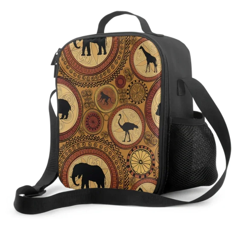 

African Ethnic Insulated Lunch Bag for School Work Picnic Tote Lunch Box Containers Reusable Cooler Bag with Shoulder Strap