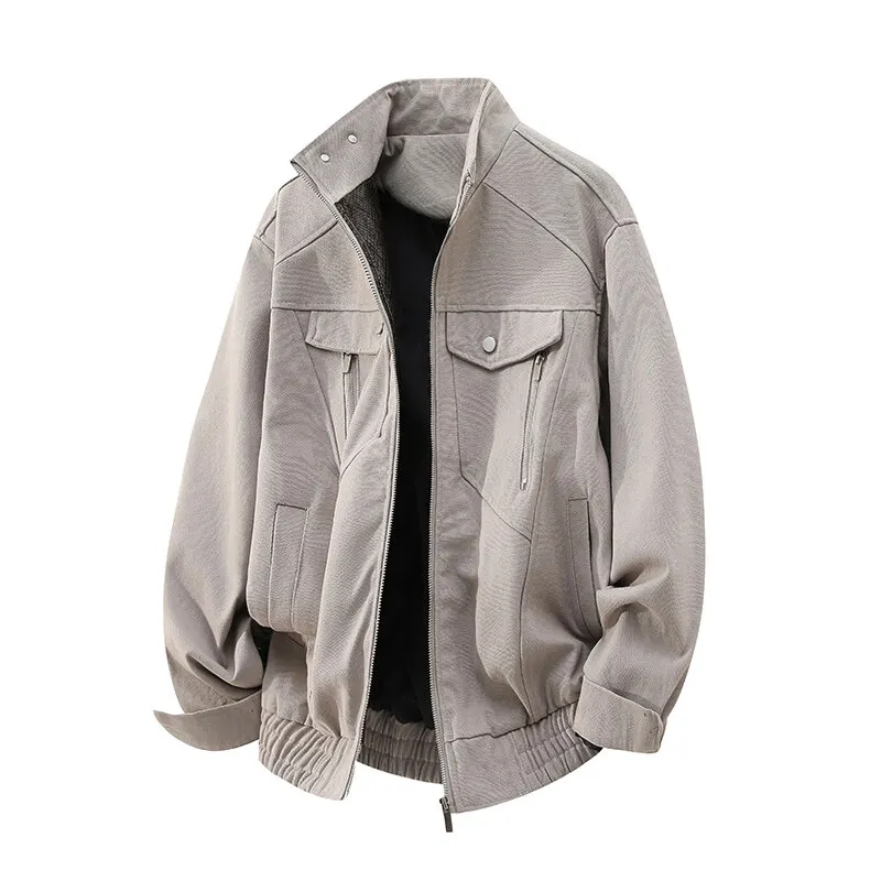 

High Quality Men's Heavy Fabric Jacket Spring Fashion Design Solid Zipper Coat Casual Stand Collar Outdoor Windbreak Jackets