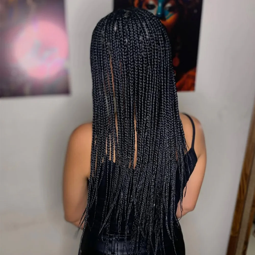 Wig sintetis Bohemian Micro Twist dengan tali serut tak terlihat, Full Lace Box Braided dengan Baby Hair Dreaming Queen, kepadatan 180%