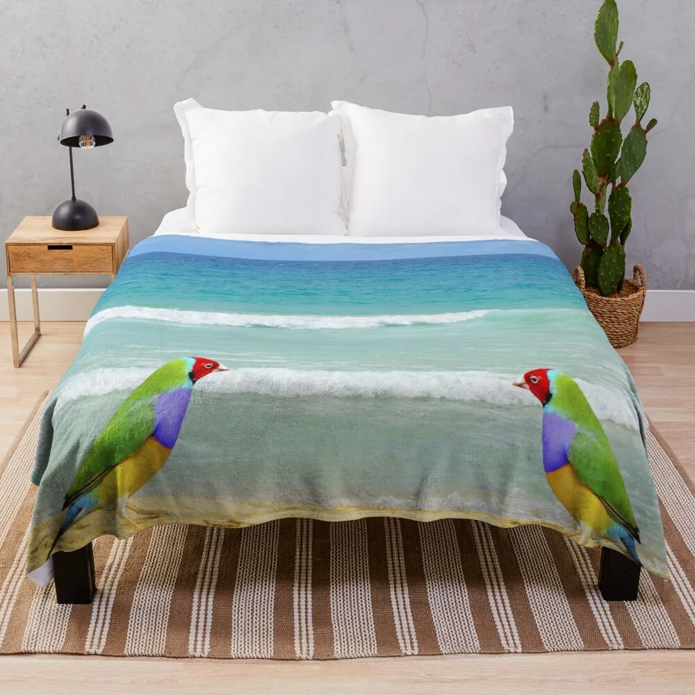 Gouldian Finch on Boa Vista Beach in Cape Verde  Throw Blanket Vintage Fashion Sofas Hair Bed Fashionable Blankets