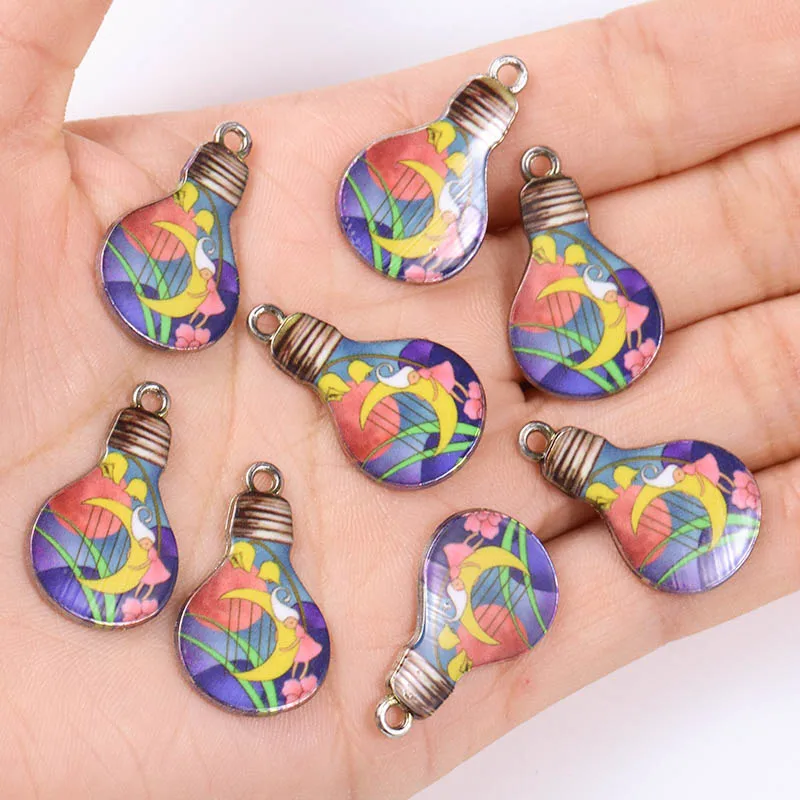 10pcs / Lot 15*25mm Silver Color Alloy Enamel Painted Cat Skull Flower Fish Bulb Pendant Dark Earrings Necklace Bracelet Jewelry