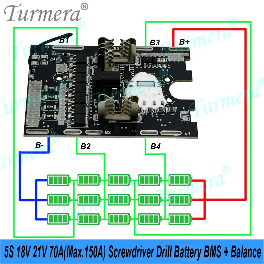 Turmera 18V 21V Screwdriver Battery Case 5X 10X 15X 20X 18650 Cores 50A New 70A Balance BMS Weld Nickel Set for Makiita Battery view 3