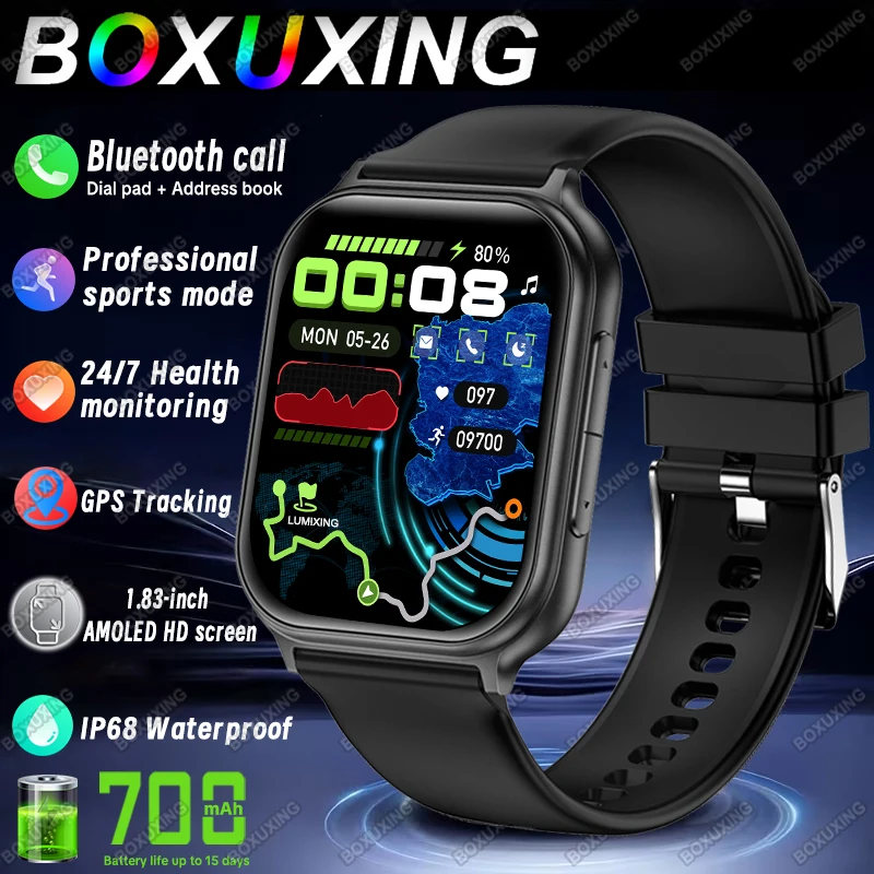New BOXUXING Smartwatches Men Women Outdoor Sports Fitness IP68 Waterproof Heart Rate Sleep GPS Track Bluetooth Call Smartwatch