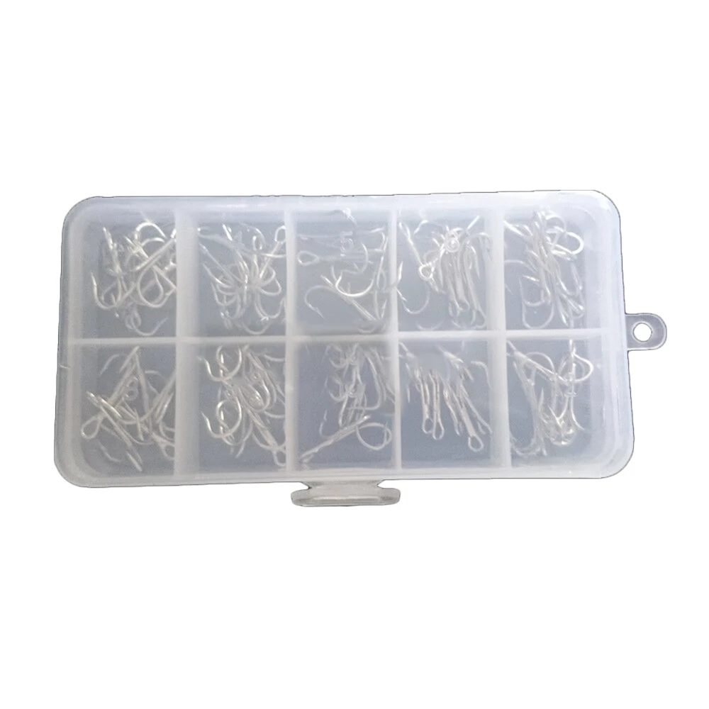 

50 шт./лот, рыболовные снасти, заточенная высокоуглеродистая сталь, серебро 2/4/6/8/10, колючий рыболовный крючок, тройной рыболовный крючок, рыболовные крючки