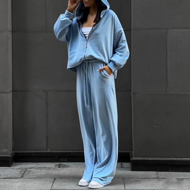 

Autumn 2025 Women's Suit Solid Color Long-sleeved Cardigan Hooded Top Trousers Sports Wind Two-piece Suit