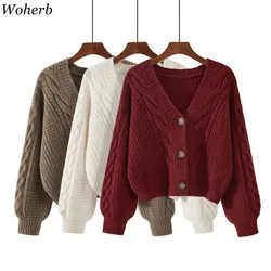 2024 Women Clothing Knitted Cardigan Jackets Sueter Mujer V-neck Single Breasted Y2k Vintage Ribbed Fashion Cropped Sweater Tops