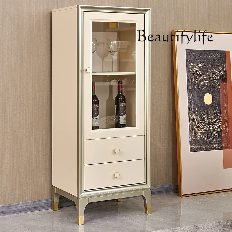

American solid wood wine cabinet high-end light luxury living room storage glass door French cream style modern simplicity