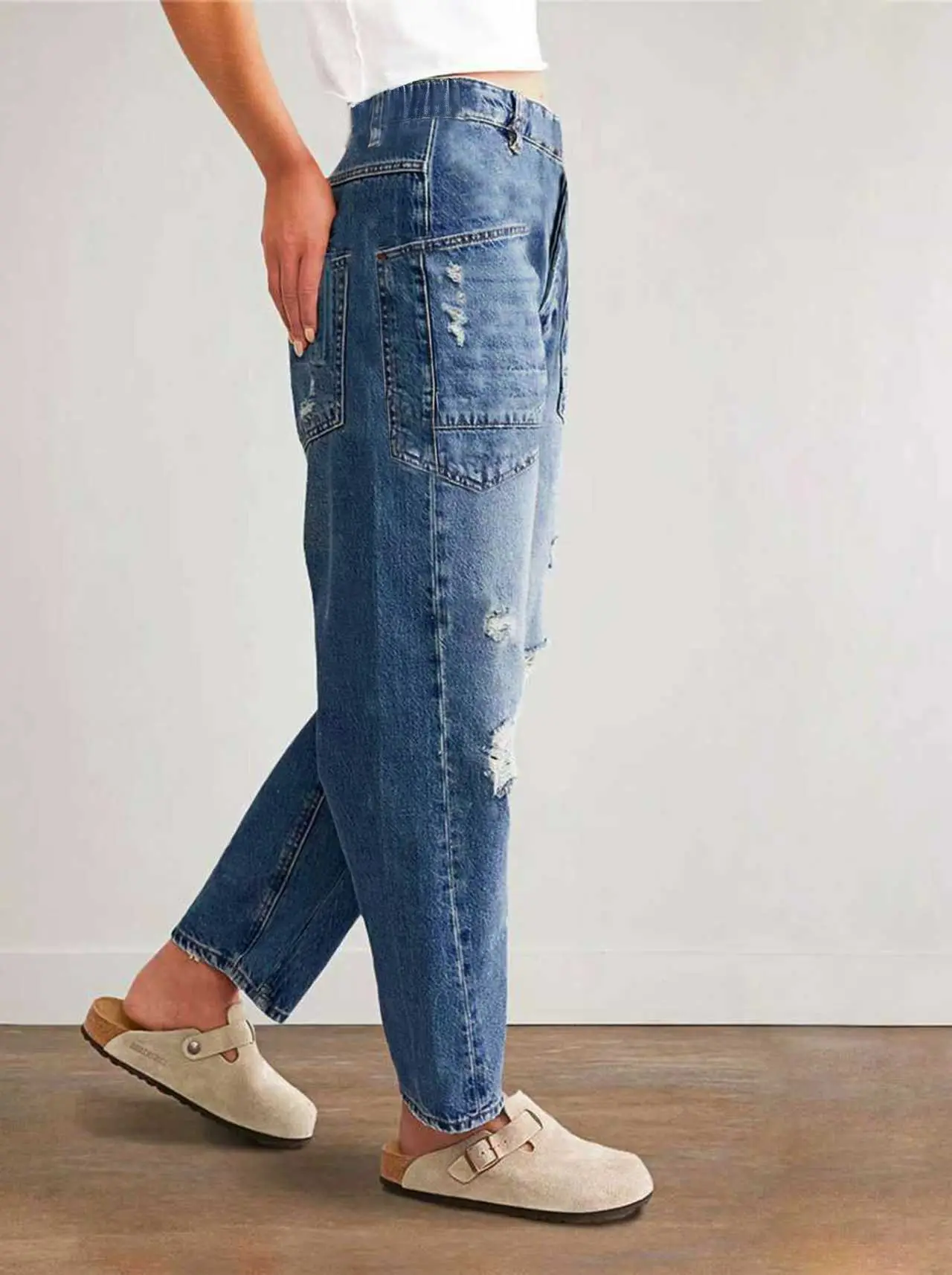 Womens Pants Jeans Y2k Jeans Distressed Bootcut Casual Loose Wide Leg Trousers With Semi Stretch Flared Jeans