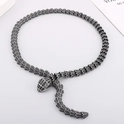 Fongten Vintage Necklace For Men Stainless Steel Animal Snake Link Chain Male Necklaces Metal  Jewelry