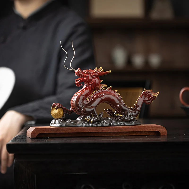 New Chinese Style Auspicious Dragon and Pearl Playing Ceramic Fortune Dragon Decorations Indoor Porch Tabletop Decorations