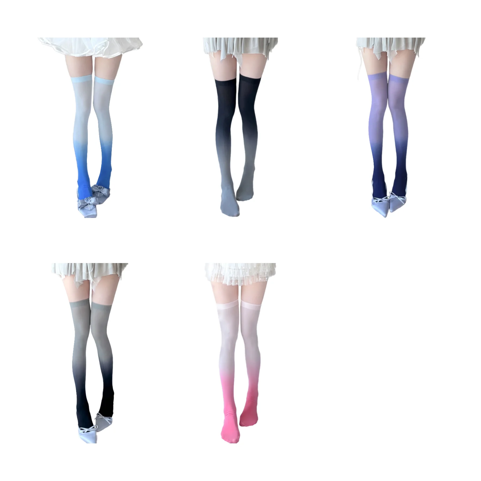 

Velvet stockings gradient knee-high socks 5-color combination (Lake blue/black gray/purple/grey black/pink)